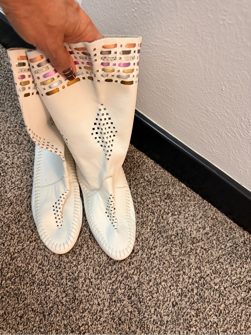 Women’s White Perforated Leather Boots